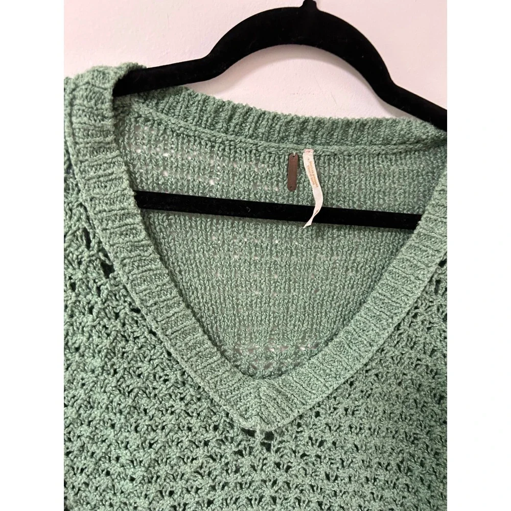 Free People Laguna Coast Womens Sage Green Open V-Neck Oversized Sweater‎ Sz M